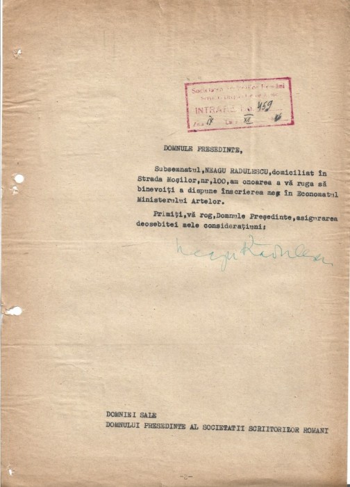 A3543N Neagu Rădulescu, semnătura olografă, 1946