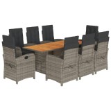 Cumpara ieftin Set mobilier gradina cu perne, 9 piese, gri, poliratan
