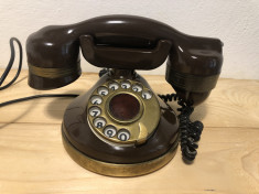 Telefon fix vintage italian,din ebonita,cu disc,placat cu aur de 18 k foto