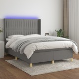 Cumpara ieftin Pat cu arcuri, saltea și LED, gri &icirc;nchis, 140x190 cm, textil