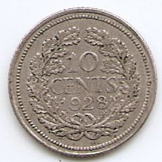 Olanda 10 Cents 1928 - Wilhelmina, Argint 1.4 g/640, 15 mm KM-163 (1)