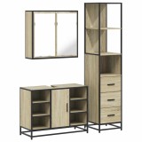 Cumpara ieftin Set mobilier de baie, 3 piese, stejar sonoma, lemn prelucrat