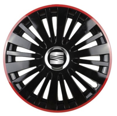 Set 4 Capace Roti pentru Seat, model Falcon Black Cu Rama Rosie, R16, SEAT foto