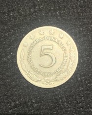 Moneda 5 dinari 1972 Iugoslavia