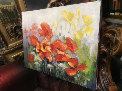 Tablou peisaj cu maci, Pictura in cutit, pictura flori Pictura fara rama foto