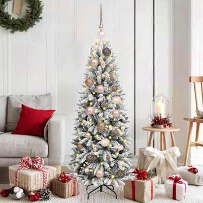 vidaXL BraddeCrăciunartificial cu lumini cu bandă LED Alb 120cm PVC foto