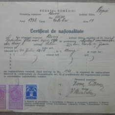 Certificat de nationalitate// Sibiu, Regatul Romaniei, 1938