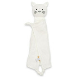 Jucarie interactiva, New Baby, Cat, Din muselina, Bumbac, 30x30 cm, 0 luni+, White