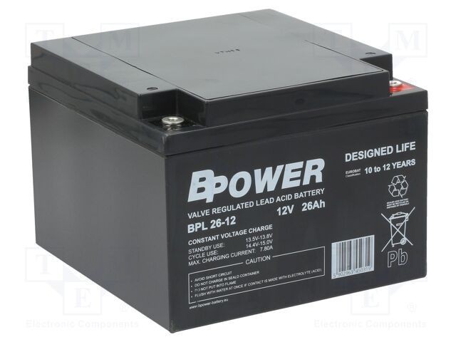 Acumul: plumb-acid 12V 26Ah AGM nu necesită &icirc;ntreţinere 9,4kg