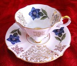 SET CEASCA CAFEA ESPRESSO CU FARFURIE PORTELAN ALKA KUNST BAVARIA AN 1970 DECOR FLORAL SI BORDURA AURITA