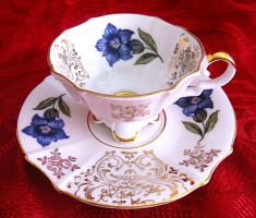 SET CEASCA CAFEA ESPRESSO CU FARFURIE PORTELAN ALKA KUNST BAVARIA AN 1970 DECOR FLORAL SI BORDURA AURITA foto