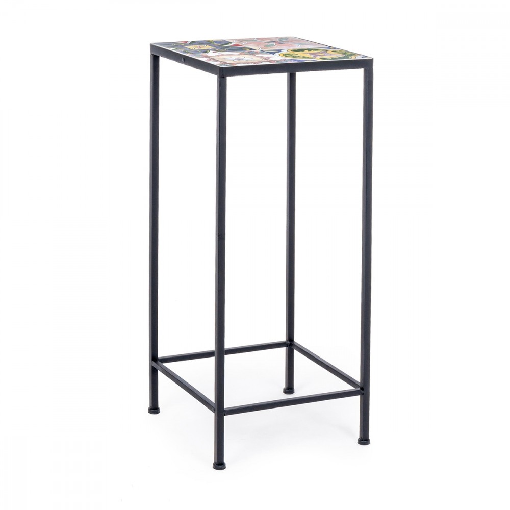 Suport Ghiveci Flori Din Fier Forjat Negru Cu Blat Patrat Ceramic 