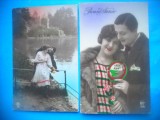HOPCT 1693 CUPLU-ROMANTICA-FRANTA--LOT 2 CARTI POSTALE VECHI-CIRCULATE