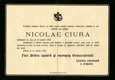 Necrolog: Nicolae Ciura, primarul din orasul Abrud, 1932, Muntii Apuseni foto