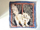 Esarfa / batista de bumbac, colectie, semnata Fisba Stoffels 28x28cm imagine cu pisica persana, vintage, arta textila, Elvetia