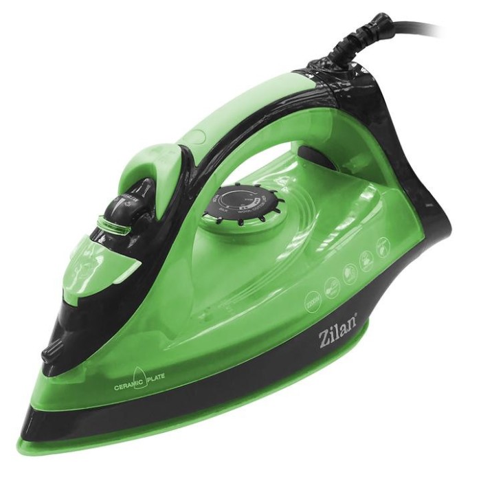 Fier de calcat talpa ceramica ZILAN ZLN-2189, Verde, Putere 2200W, calcare cu aburi si uscata, functie autocuratare