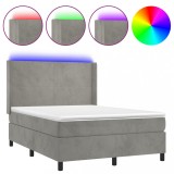 Cumpara ieftin Pat cu arcuri, saltea si LED, gri deschis, 140x200 cm, catifea