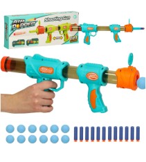 Pistol cu ​​bile si gloante din spuma, cu tinta, 2 in 1, albastru