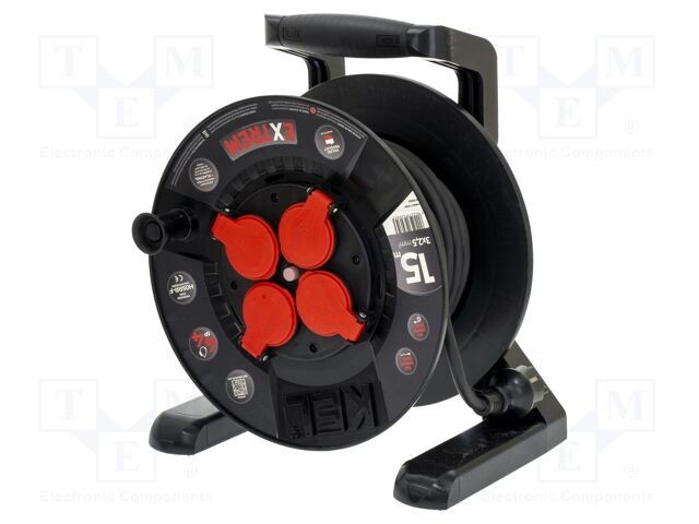 Prelungitor alimentare KEL 3x2,5mm2 4 prize 15m 16A negru
