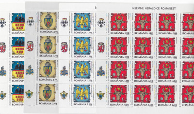 INSEMNE HERALDICE ROMANESTI,SET MINICOLI DE 16 TIMBRE,2008,Lp.1816,MNH,ROMANIA. foto