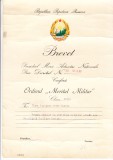 M3 C18 - 1960 - Brevet - Ordinul - Meritul militar - clasa a III - a - RPR