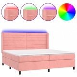 Cumpara ieftin Pat continental cu saltea &amp; LED, roz, 200x200 cm, catifea