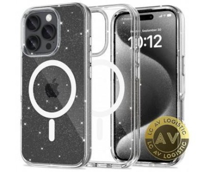 Husa MagSafe pentru Apple iPhone 16 Pro Max Tech-Protect Flexair Hybrid Glitter Transparenta foto