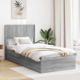 vidaXL Cadru de pat cu depozitare și tăblie Sonoma gri 75 x 190 cm 3414528
