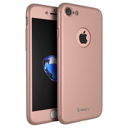 Husa IPAKY (fata + spate + geam sticla) IPAKY pt Apple iPhone 7 Plus, rose gold