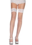 Ciorapi Sexy Tip Plasa Cu Dantela, Alb, Marime Universala, Leg Avenue