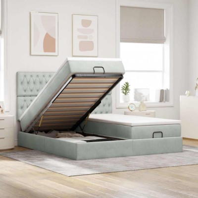 vidaXL Cadru de pat otoman cu saltele Gri deschis 180x200cm catifea 3313790 foto