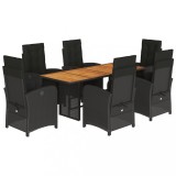 Set mobilier de gradina cu perne, 7 piese, negru, poliratan