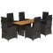 Set mobilier de gradina cu perne, 7 piese, negru, poliratan