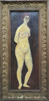 Nud (pe verso femeie cu poşetă) - pictură &amp;icirc;n ulei semnată C. Babu (Balu?) foto