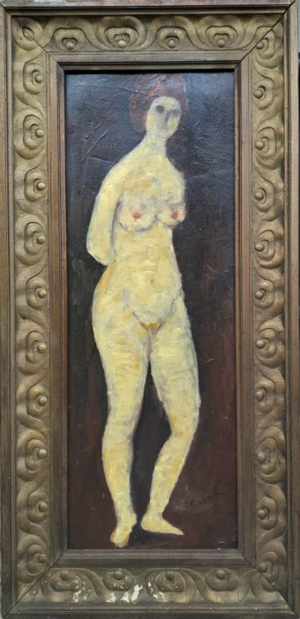 Nud (pe verso femeie cu poşetă) - pictură &icirc;n ulei semnată C. Babu (Balu?)