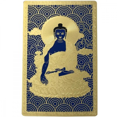 Card Buddha medicinei cu pasăre Garuda, amuleta pentru protectie boli, metal auriu suport inclus foto