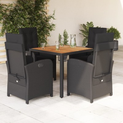 vidaXL Set mobilier de grădină cu perne, 5 piese, negru, poliratan foto