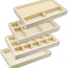 Set de 4 organizatoare bijuterii pentru sertar, suport pentru cercei, inele, bratari, ceasuri, lantisoare, margele, cosmetice micute, aspect modern, o