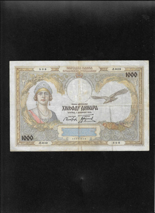 Iugoslavia Yugoslavia 1000 dinari dinara 1931 seria0119