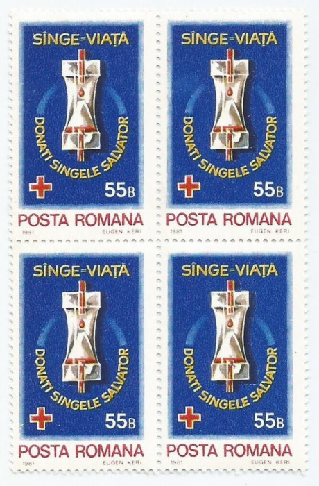 |Romania, LP 1040/1981, Donatori de sange, bloc 4, MNH