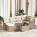 VidaXL Set de canapele pentru grădină cu pernă 7 pcs Bej Rattan poli