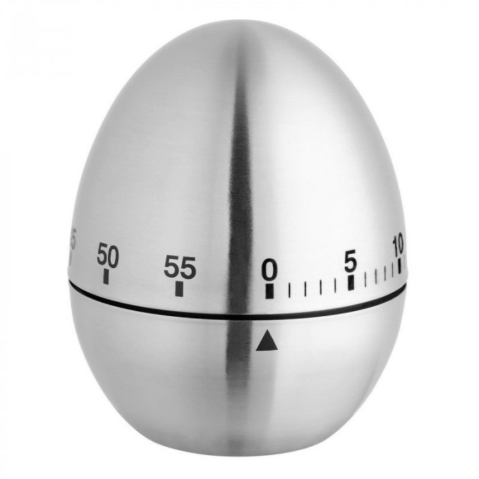 Timer analog pentru bucatarie EGG TFA, forma ou, otel inoxidabil, alarma audio, mecanism clasic metalic, Argintiu