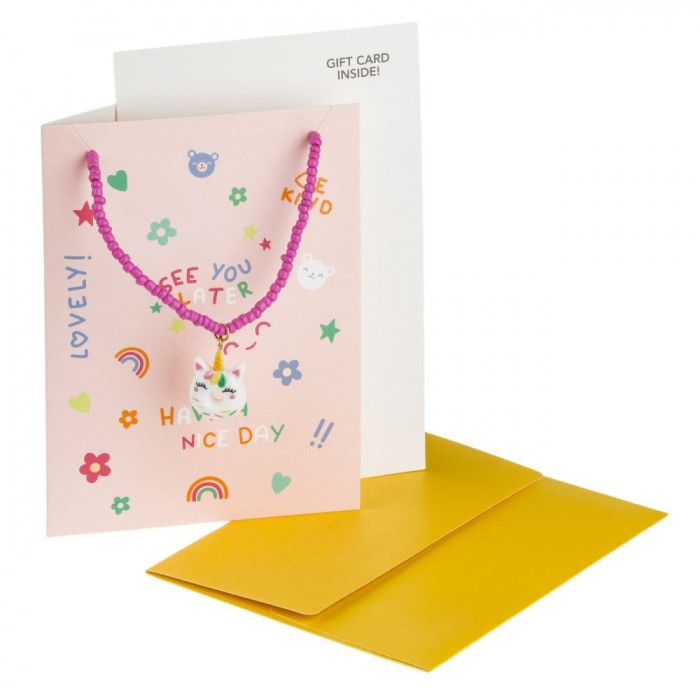 Set Coliere Copii, Unicorn, Mărgele Fucsia, 3 Bucăți, Felicitare și Plic đđ║đ╗ĐĐ&ccedil;đ&Aacute;đŻĐő