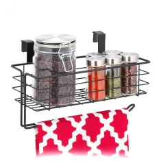 Cos de sarma suspendat cu suport pentru rola de bucatarie si alte accesorii, Negru, 31 x 17 x 18 cm