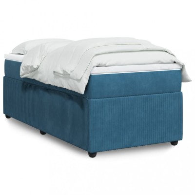 vidaXL Pat box spring cu saltea, albastru &amp;icirc;nchis, 90x190 cm, catifea 3285612 foto