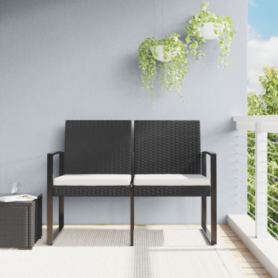 vidaXL Bancă de grădină cu 2 locuri, cu perne, negru, PP ratan 360209 foto
