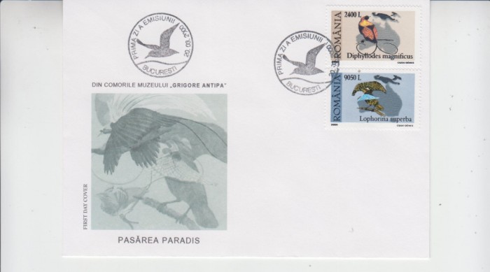 C12 - FDC Romania - Din comorile Gr Antipa - Pasarea paradisului - LP1507 - 2000