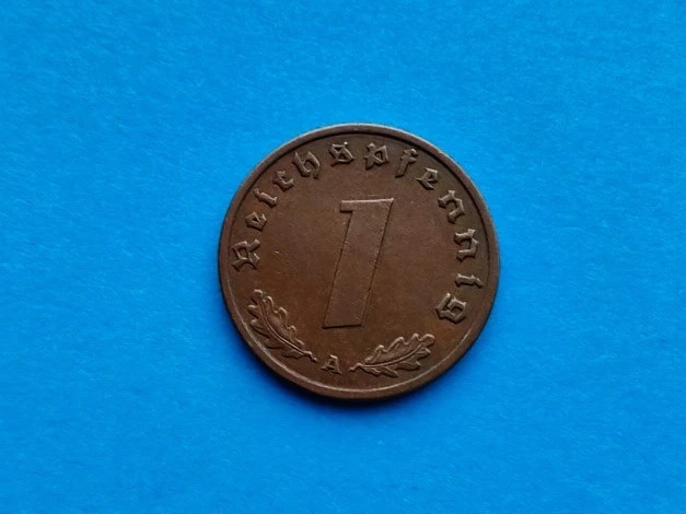 1 Pfennig 1938 lit. A -Germania-stare buna-patina-