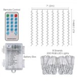 Instalatie Liniara tip Perdea 2 x 2 M, 200 LED-uri cu Baterii, Telecomanda cu 8 Jocuri de Lumini, 12.5, Multicolor, Flippy