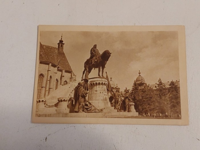 Carte postala vedere veche Cluj, Statuia lui Matei Corvin, anii 50, R.P.R, nescrisa, necirculata